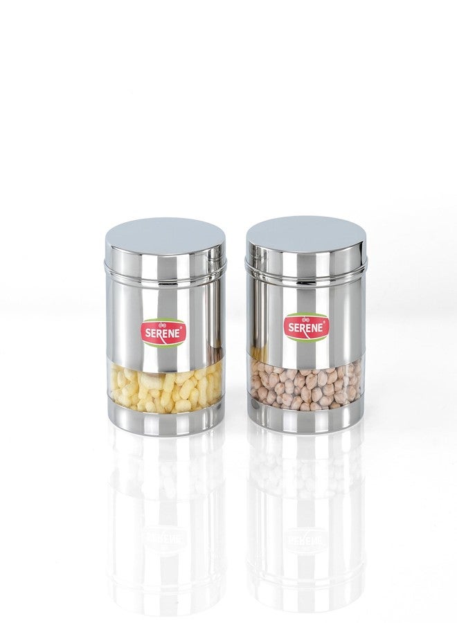 Serene 1202 Stainless Steel See-Through Storage Containers | Premium Modular Airtight Jars for Spices, Snacks, Grains & Groceries | Durable Steel Kitchen Pantry Organisers | Pack of 2 - Image 1